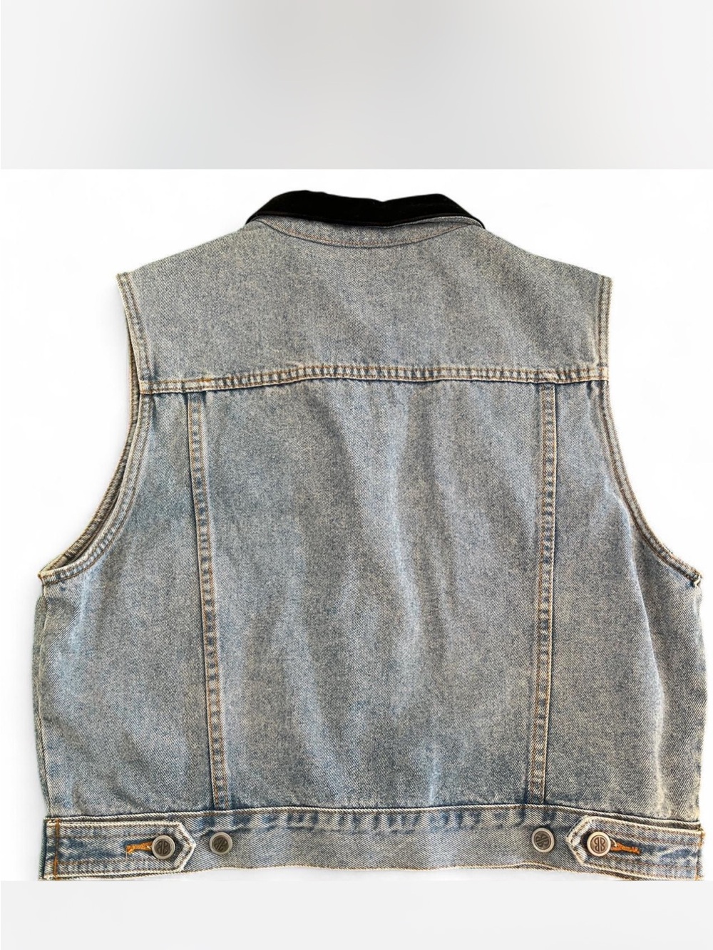Billblass Vintage Denim Vest with Black Corduroy Collar - Picture 6 of 8